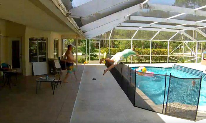 Chilling Video Shows Toddler Falling Into Fenced Swimming Pool Within Seconds