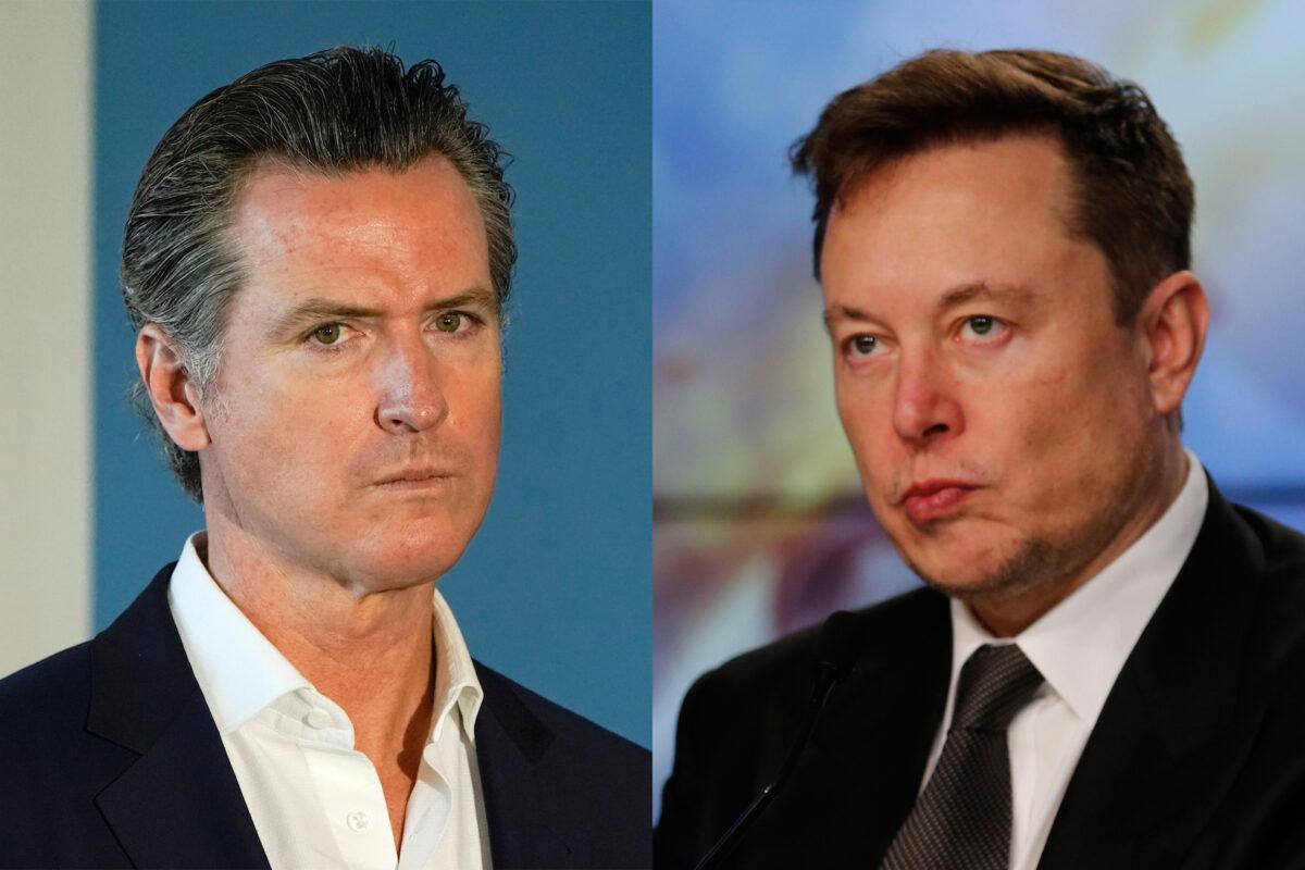 California Governor Gavin Newsom (L) and Tesla CEO Elon Musk (R) are seen in a combination photo. (Mike Blake/Joe Skipper/Reuters)