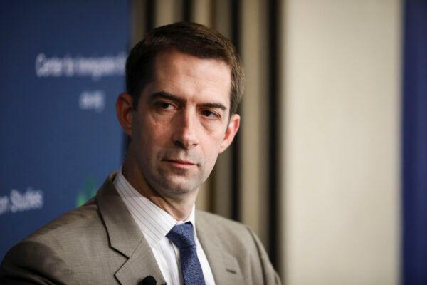 Sen. Tom Cotton (R-Ark.) at a border security discussion hosted by Center for Immigration Studies in Washington on July 30, 2019. (Samira Bouaou/The Epoch Times)