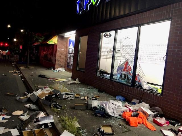A store damaged and looted in Portland, Ore., early June 26, 2020. (Portland Police Bureau)