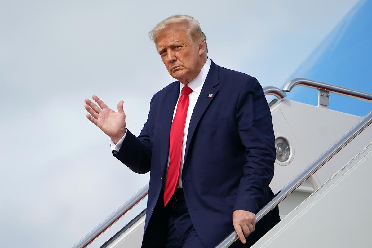 President Donald Trump steps off Air Force One upon arrival at Andrews Air Force Base in Maryland on Sept. 2, 2020. (Mandel Ngan/AFP via Getty Images)