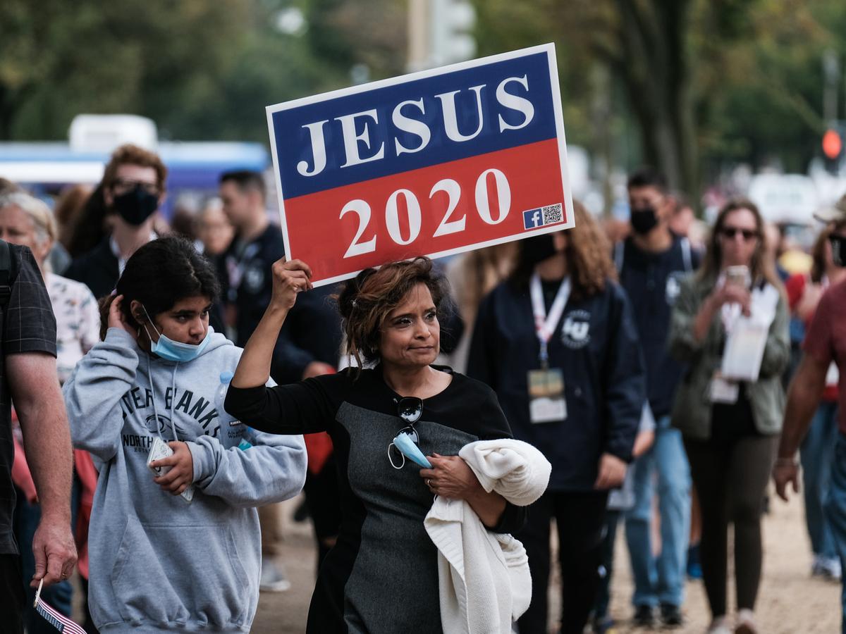 Marchers gather at the National Mall for Prayer March, in Washington on Sept. 26, 2020. (Michael A. McCoy/Getty Images)
