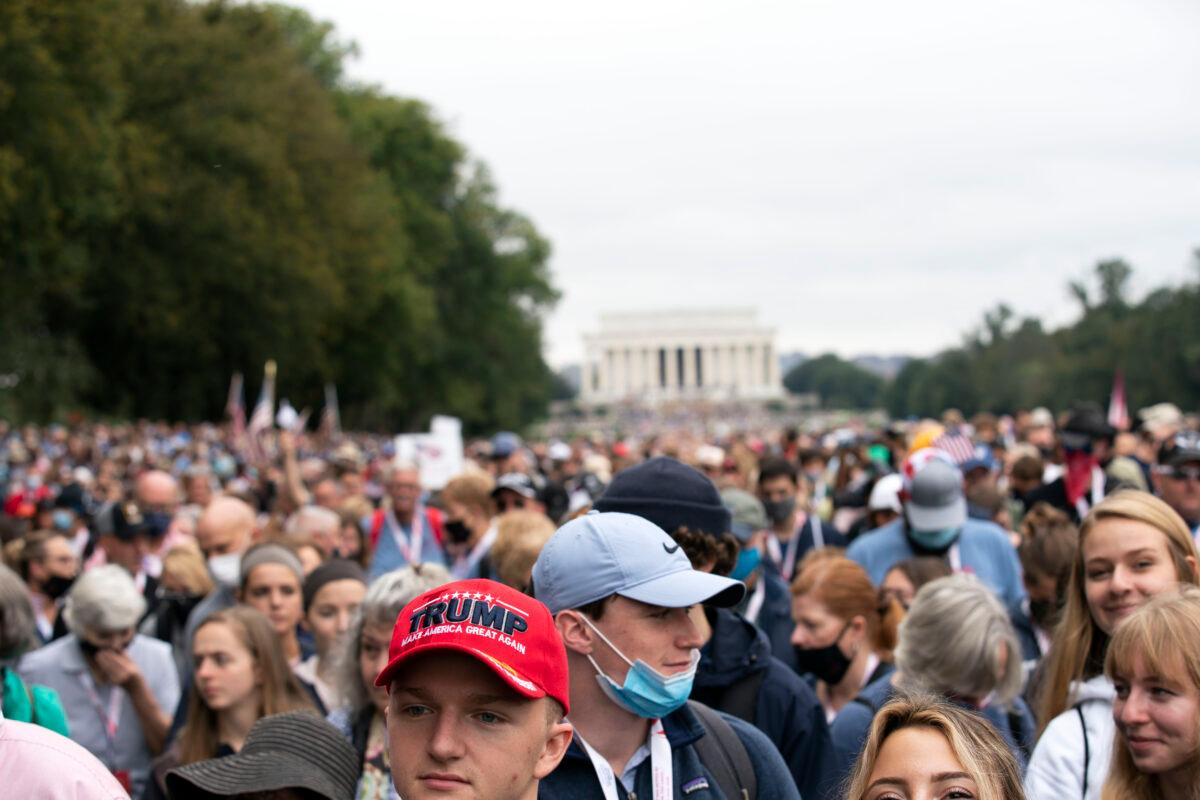 Followers of Franklin Graham march from the Lincoln Memorial to Capitol Hill, during the Prayer March at the National Mall, in Washington on Sept. 26, 2020. (Jose Luis Magana/AP Photo)
