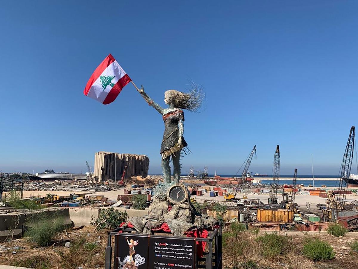 Hayat Nazer created a statue of a woman using glass and rubble from the Beirut port explosion. (Courtesy of Hayat Nazer)