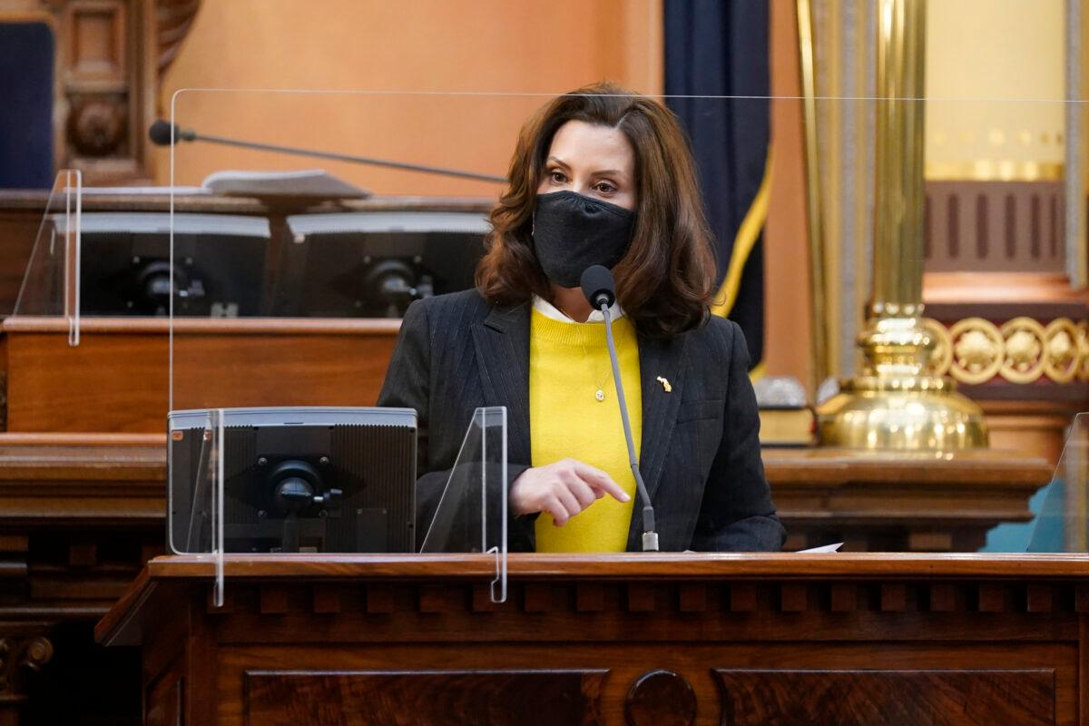 Michigan Gov. Gretchen Whitmer addresses the state's Democratic electors at the state Capitol in Lansing, Mich., on Dec. 14, 2020. (Carlos Osorio/AFP via Getty Images)