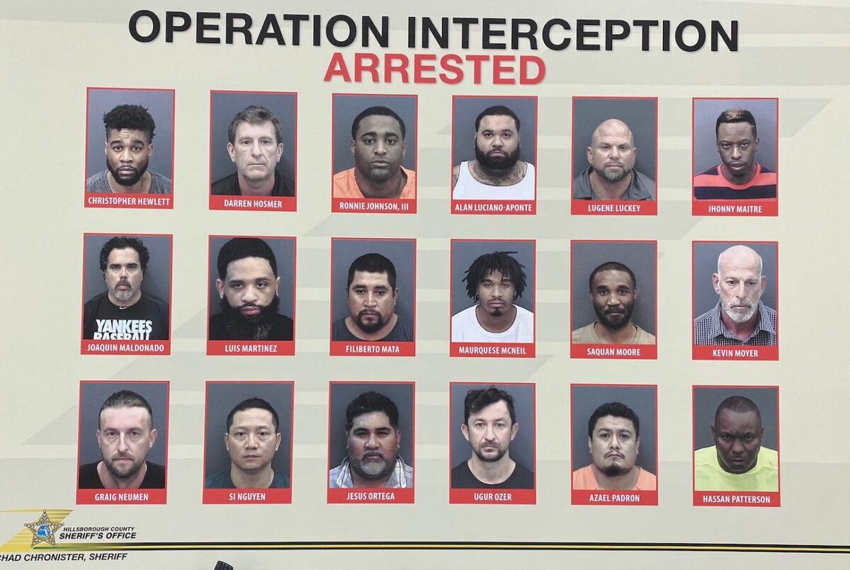 Photo of arrested people over a human trafficking sting in Florida, announced Jan. 11, 2021. (Hillsborough County Sheriff's Office)