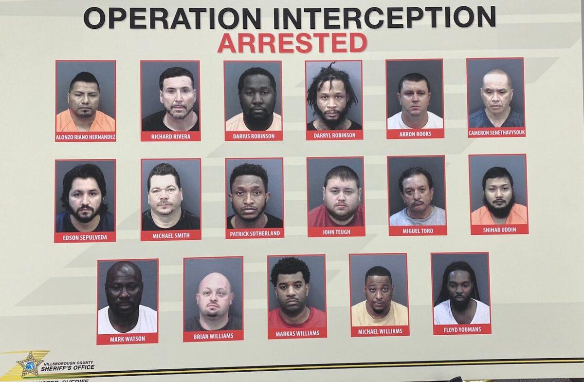 Photo of arrested people over a human trafficking sting in Florida, announced Jan. 11, 2021. (Hillsborough County Sheriff's Office)