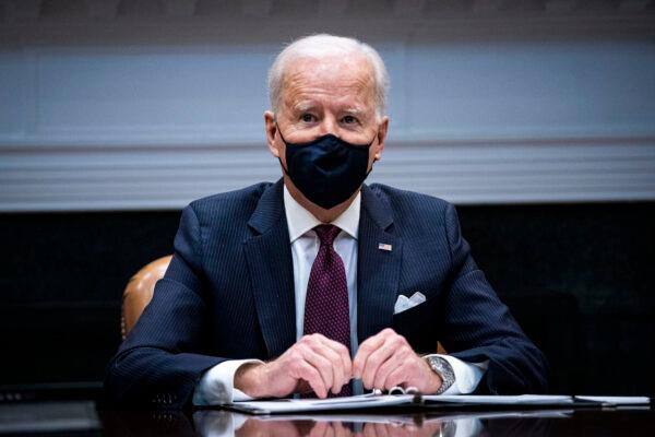 President Joe Biden speaks in the Roosevelt Room of the White House on March 5, 2021. (Al Drago-Pool/Getty Images)