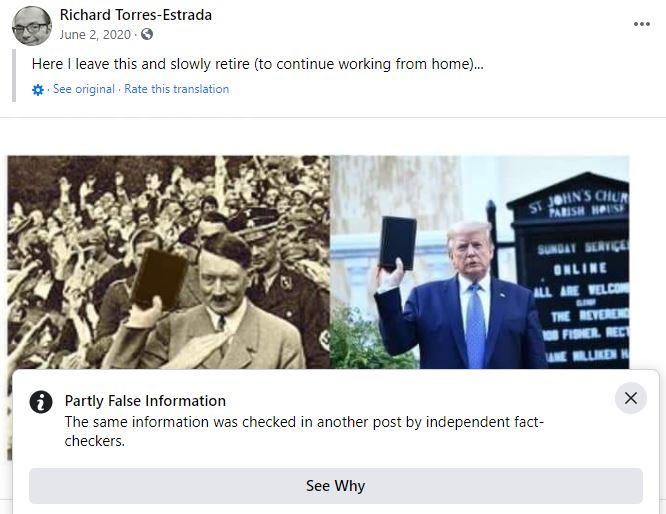 A screenshot from Facebook shows how Richard Torres-Estrada compared former President Donald Trump to Hitler. (Screenshot/Facebook)