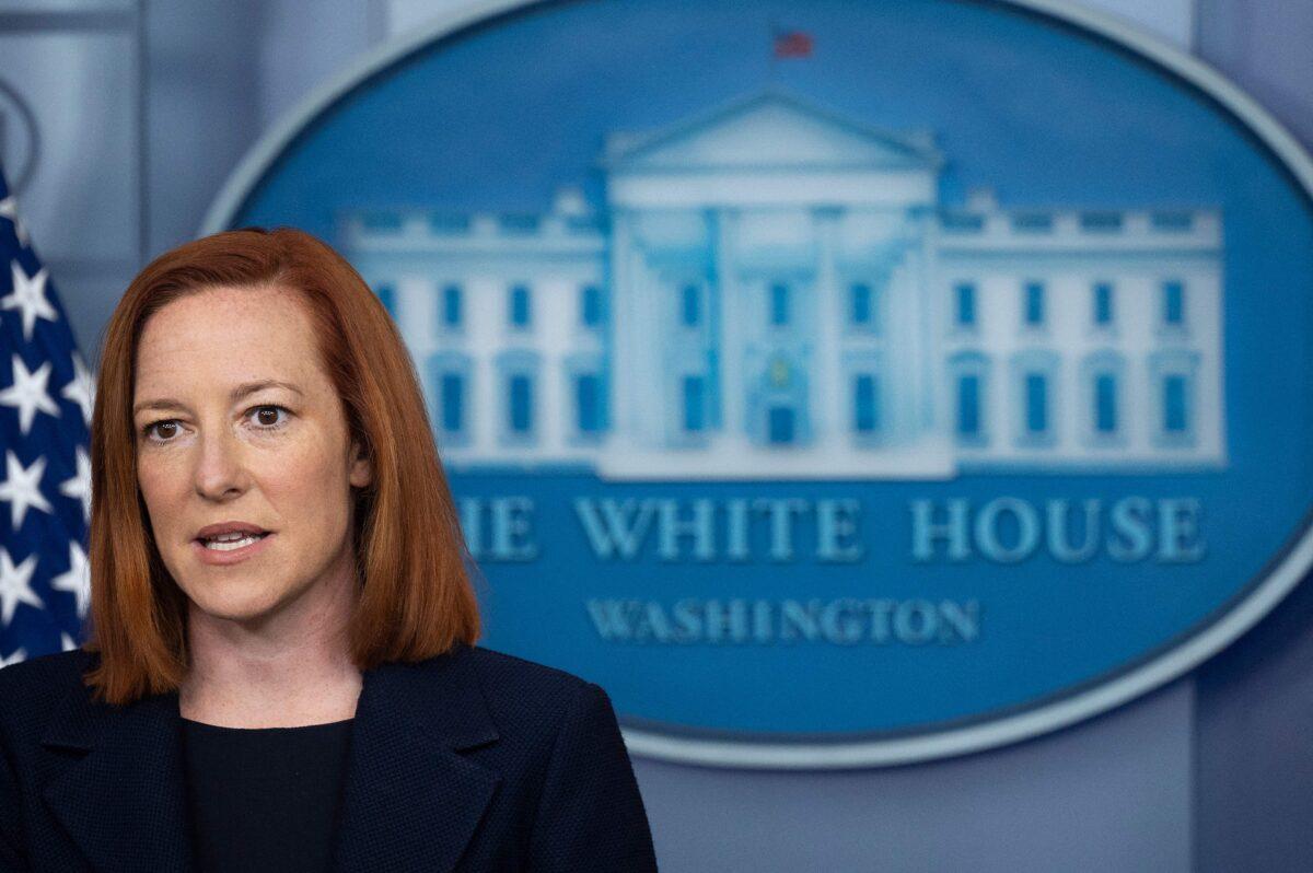 White House press secretary Jen Psaki speaks during a briefing in Washington on March 29, 2021. (Jim Watson/AFP via Getty Images)