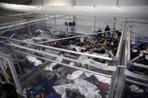 Immigrant children inside a pod in a Department of Homeland Security holding facility in Donna, Texas, on March 30, 2021. (Dario Lopez-Mills/Pool via Reuters)