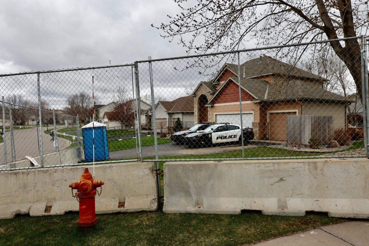 Former Brooklyn Center police officer Kim Potter's house is blocked by security barricades in Champlin, Minn., on April 14, 2021. (Kerem Yucel/AFP via Getty Images)