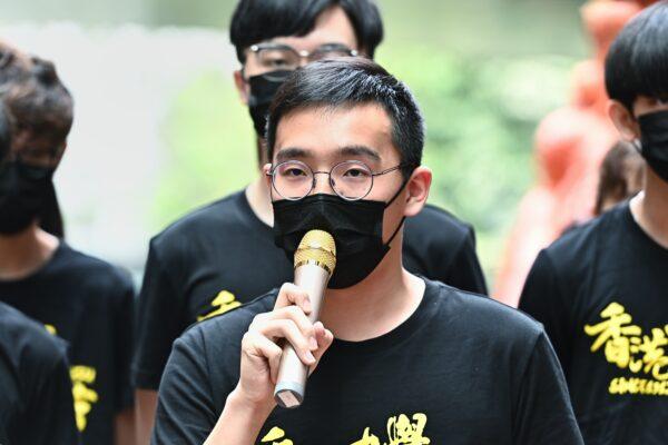 Charles Kwok, president of the Hong Kong University Students' Union, speaks before the Pillar of Shame in Hong Kong on June 4, 2021. (Sung Pi-lung/The Epoch Times)
