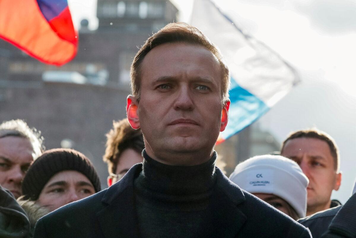 Russian opposition politician Alexei Navalny takes part in a rally to mark the 5th anniversary of opposition politician Boris Nemtsov's murder and to protest against proposed amendments to the country's constitution, in Moscow, Russia, on Feb. 29, 2020. (Shamil Zhumatov/Reuters)