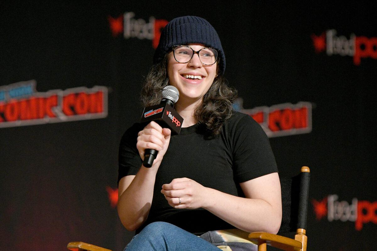 Rebecca Sugar speaks on stage during Steven Universe presentation at New York Comic Con 2019 - Day 2 at Jacobs Javits Center in New York City on Oct. 4, 2019. (Bryan Bedder/Getty Images for ReedPOP)