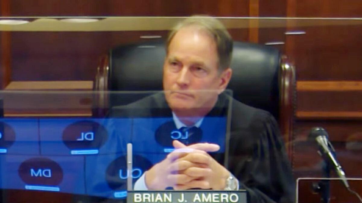 Henry County Superior Court Judge Brian Amero during a hearing on June 21, 2021, in a screenshot from video. (Henry County via NTD)