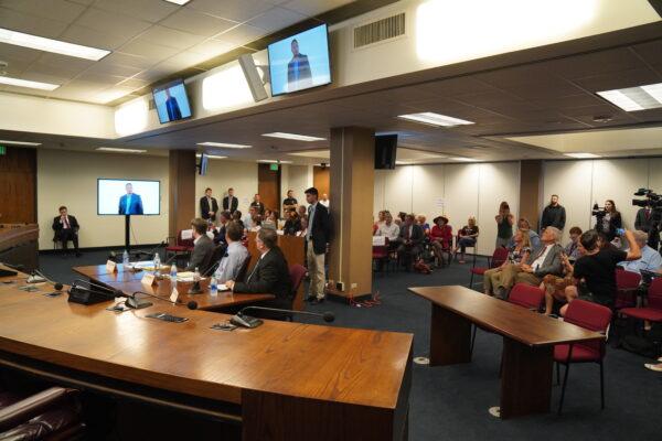 Members of the public gather for an Arizona Senate hearing on the vote audit in Maricopa County in Phoenix, Ariz., on July 15, 2021. (Allan Stein/Epoch Times)