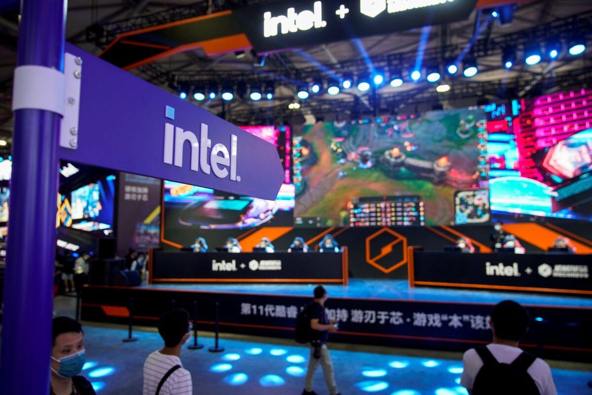 The Intel booth during the China Digital Entertainment Expo and Conference in Shanghai on July 30, 2021. (Reuters/Aly Song)