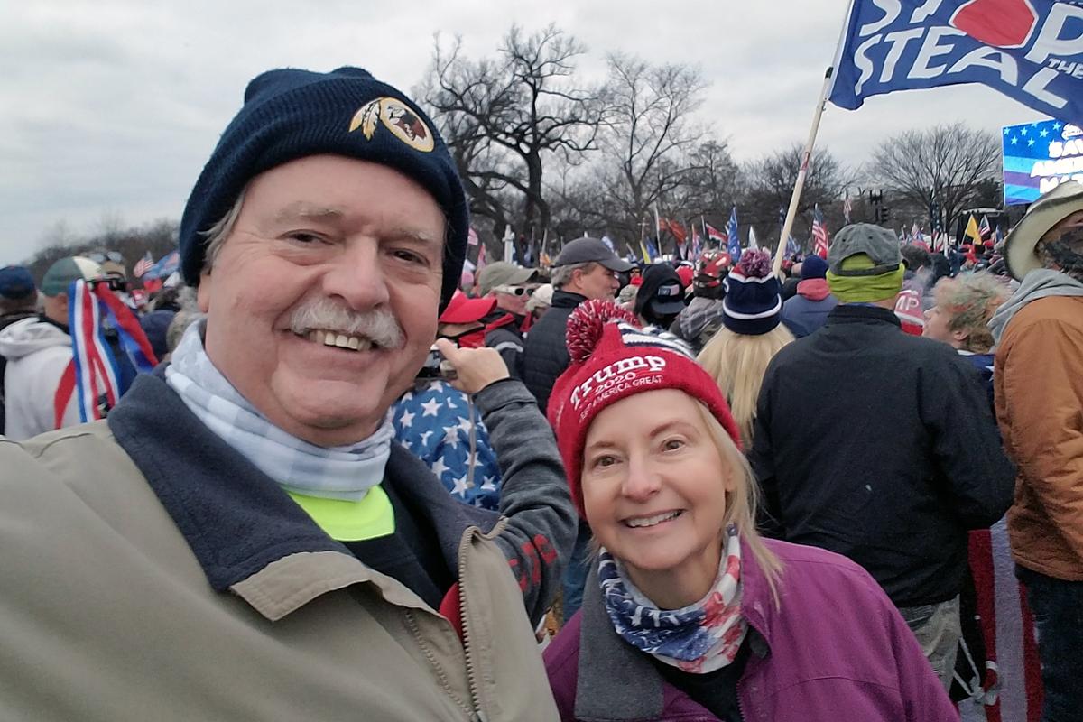 Tom and Sharon Caldwell listened to President Donald Trump's speech from outside the Ellipse on Jan. 6, 2021. (Courtesy of Sharon Caldwell)