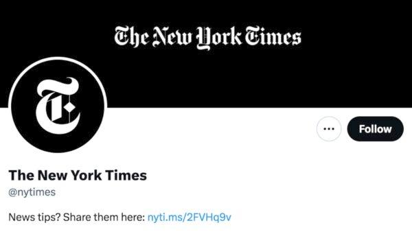 The New York Times' main Twitter account. (The Epoch Times screenshot via Twitter)