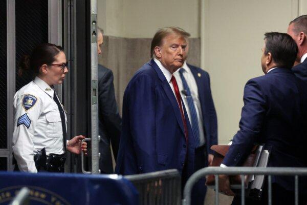 Former President Donald Trump leaves a criminal court in New York after a pretrial hearing in his hush-money case on March 25, 2024. (Spencer Platt/Getty Images)