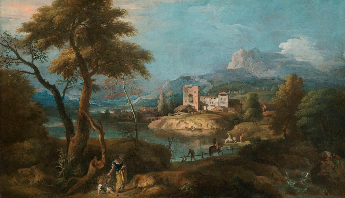 "Landscape With a Woman and Child," between circa 1725 and circa 1730, by Marco Ricci. Oil on canvas. Royal Collection, U.K. (Public Domain)