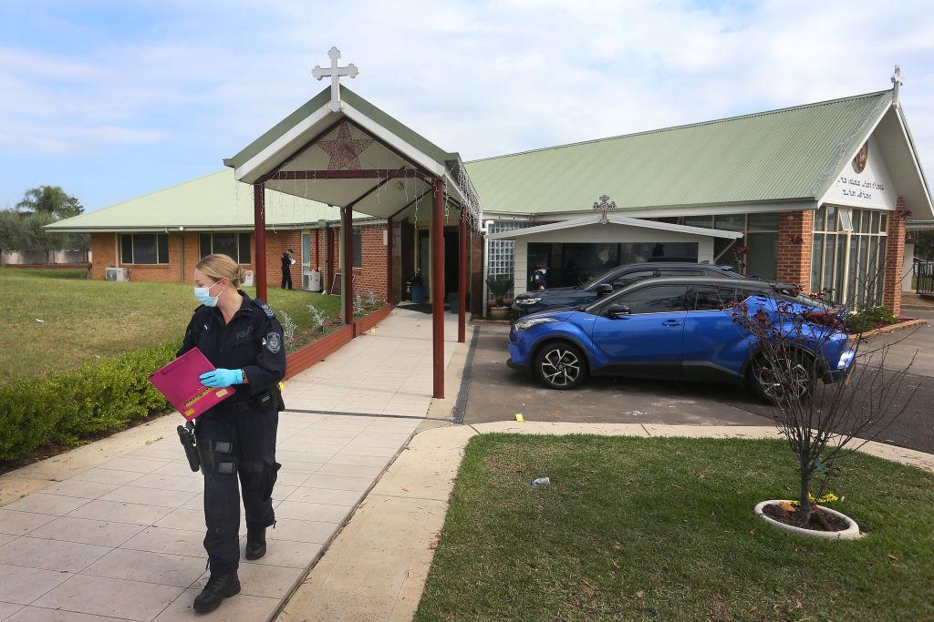 NSW Forensic Police are seen at Christ The Good Shepherd Church in the suburb of Wakeley in Sydney, Australia, on April 16, 2024. (Photo by Lisa Maree Williams/Getty Images)