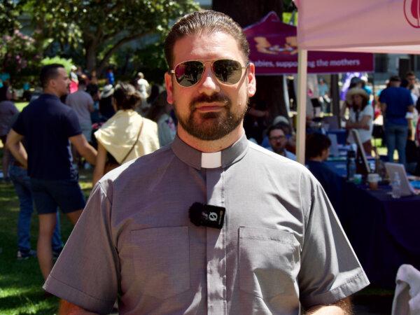 Paul Liberati, senior pastor at the Church of the King, joins the California March for Life in Sacramento on April 22, 2024. (Travis Gillmore/The Epoch Times)