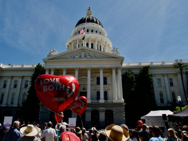 Approximately 3,000 pro-life advocates met at the steps of California's state Capitol building to call on legislators to denounce abortion and protect the lives of unborn children in Sacramento on April 22, 2024. (Travis Gillmore/The Epoch Times)