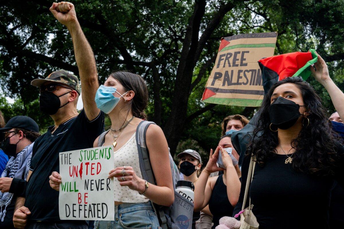 Students rally together during a pro-Palestinian protest at The University of Texas in Austin, Texas, on April 24, 2024. (Brandon Bell/Getty Images)